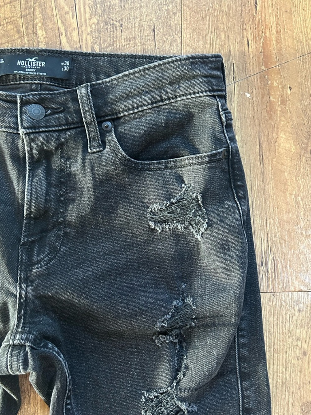 Hollister Black Distressed Skinny Jeans W30 L30 High Rise Stretch - Picture 8 of 15